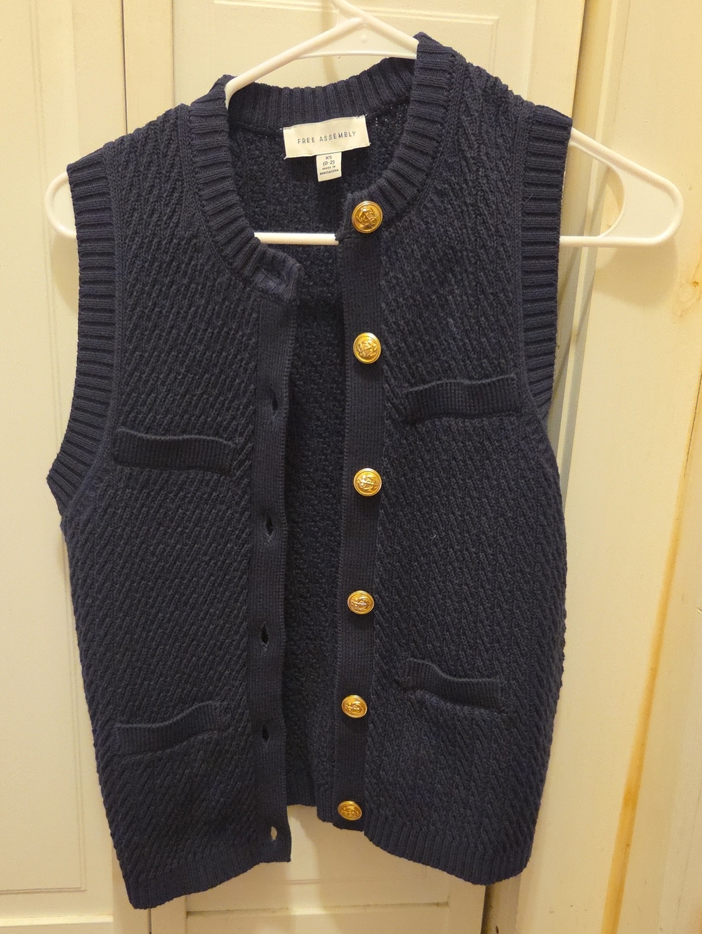 Womens Navy Knit Button Vest